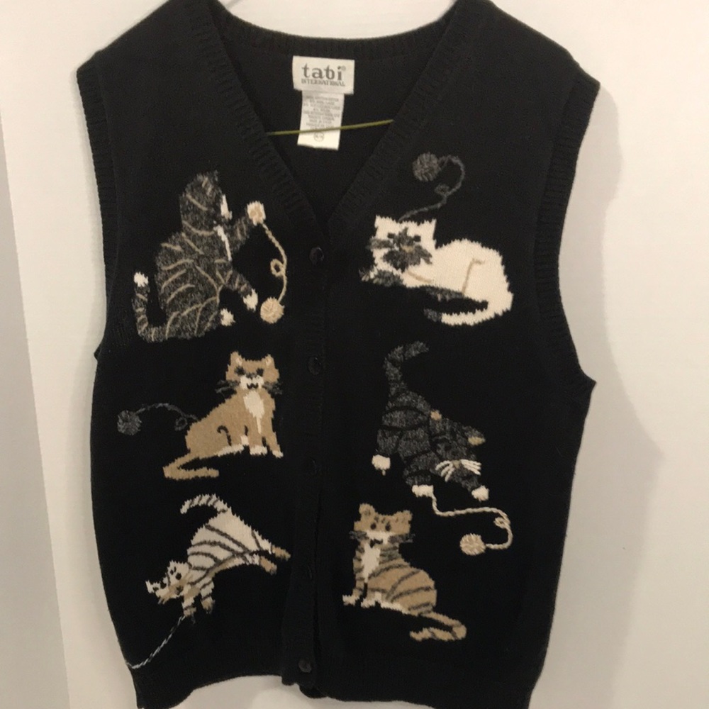 Vintage TABI International Cat Sweater Vest Made in Canada